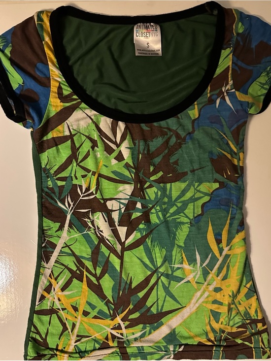 Animated Closet NYC Tops - Y2K Baby Tee Animated Closet NYC Cap Sleeves S Long Scoop Neck Tropical print